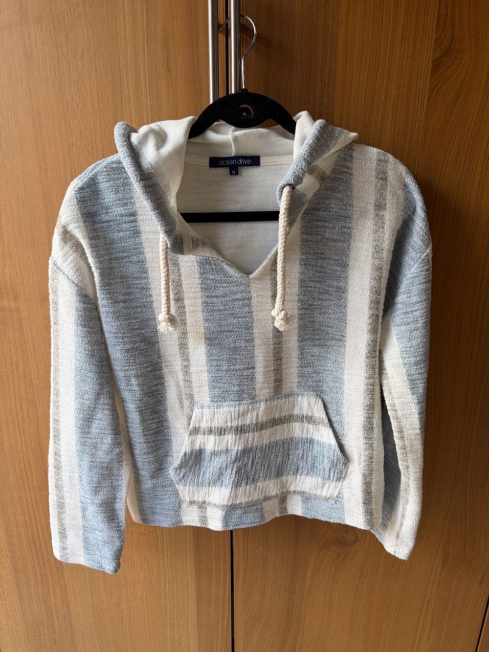 Ocean Drive Light Blue & Cream Striped Hoodie